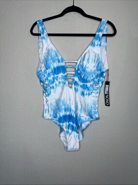 XOXO Blue & White Tie-Dye One-Piece Swimsuit with‎ Ladder Front
